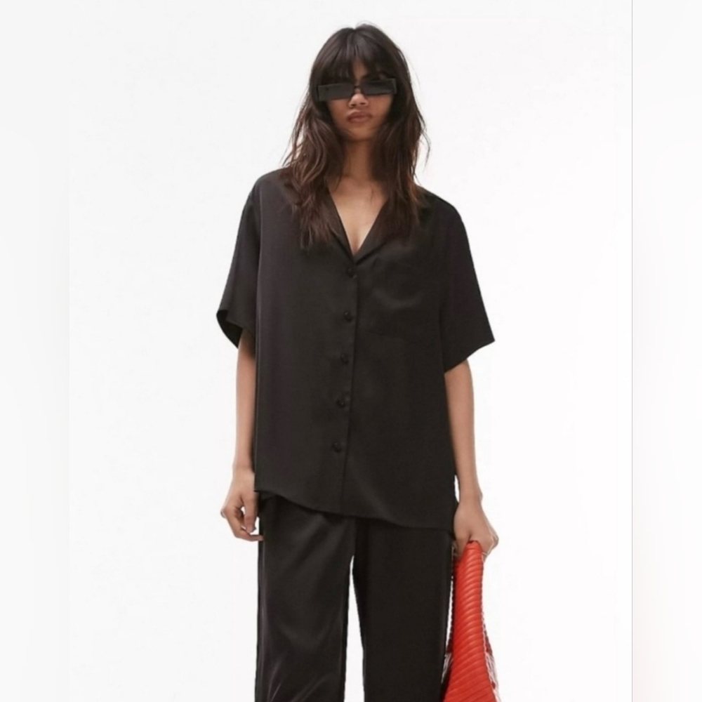 Topshop satin‎ camp shirt size 10